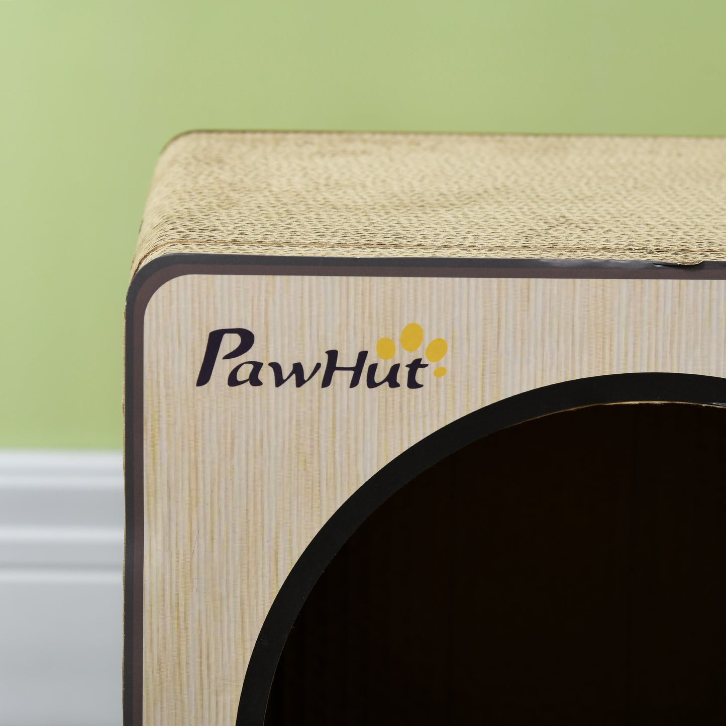 Radio Shape Cat Scratching Board with Catnip, Natural Wood Finish