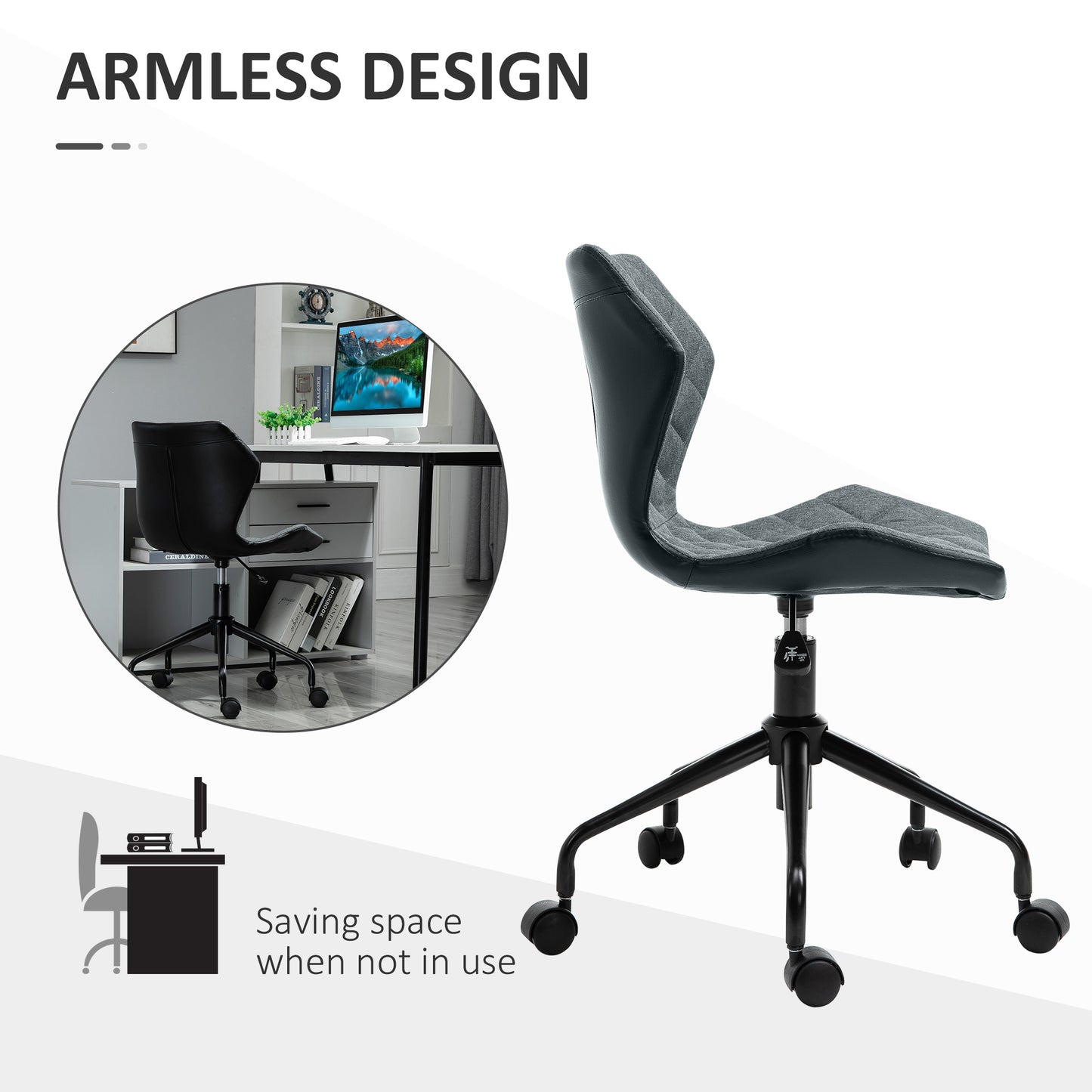 Home Office Swivel Desk Chair Nylon Wheels Adjustable Height Linen Grey
