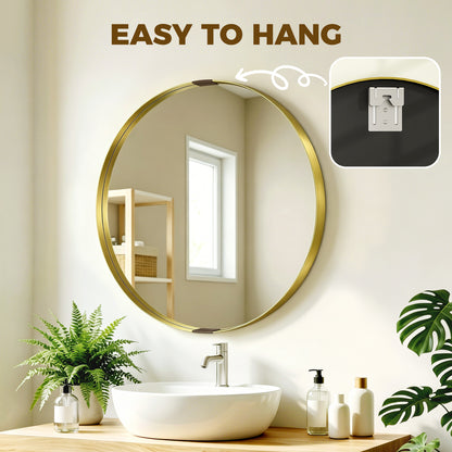 Round Wall Mirror 61 cm, Wall Mounted Bathroom Mirror with Tempered Safety Glass and Aluminium Alloy Frame for Living Room, Bedroom, Entryway, Home, Gold Tone