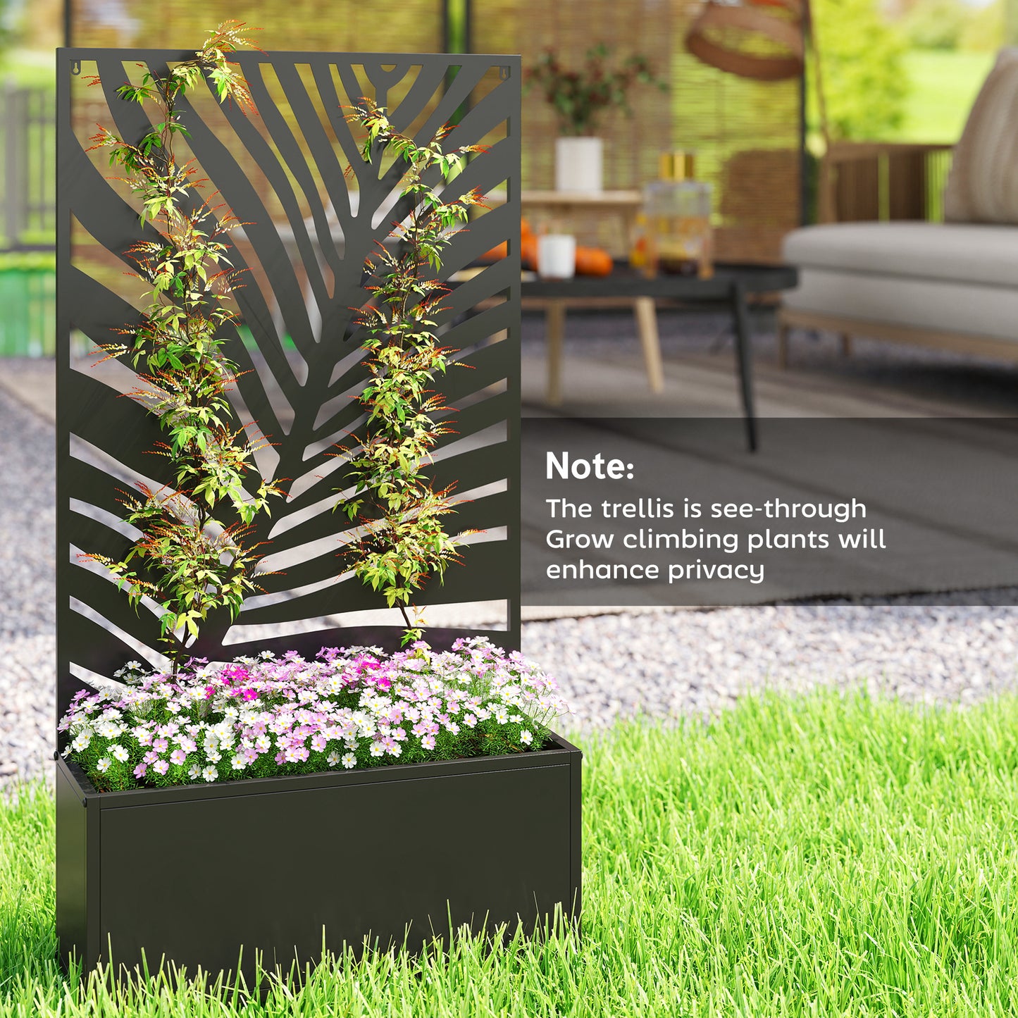 Metal Raised Garden Bed with Trellis, Outdoor Elevated Planter Box