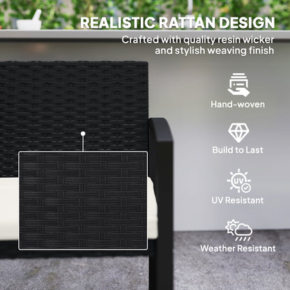 2 Seater Rattan Garden Bench with Cushion, Steel Frame, Black