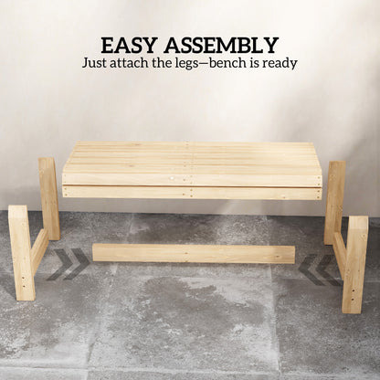 Wooden Garden Bench, 2 Seater Slatted Outdoor Bench, Natural Wood