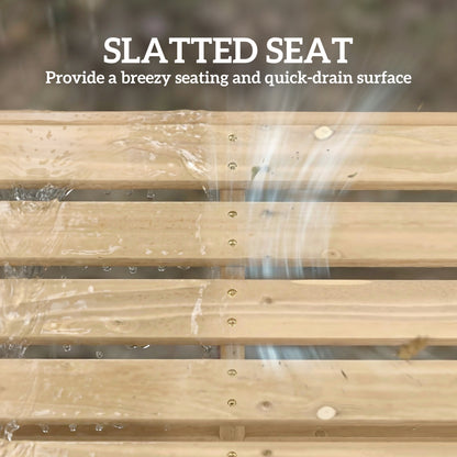 Wooden Garden Bench, 2 Seater Slatted Outdoor Bench, Natural Wood