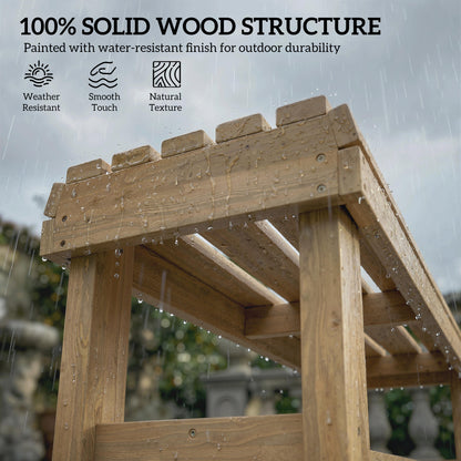 Wooden Garden Bench, 2 Seater Slatted Outdoor Bench, Natural Wood