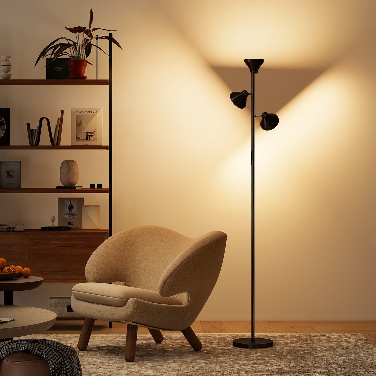 RGB Floor Lamp with 3 Rotatable Head, Modern Standing Lamp, Black