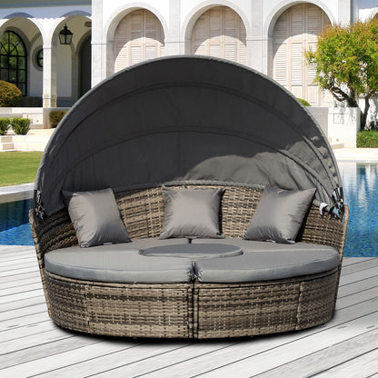 5-Seater Rattan Garden Furniture Cushioned Wicker Round with Coffee Table Patio Conversation Furniture Set - Grey