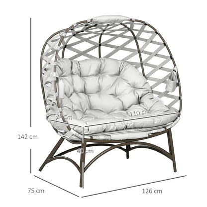 2 Seater Egg Chair Outdoor with Cushion, Cup Pockets - Light Grey