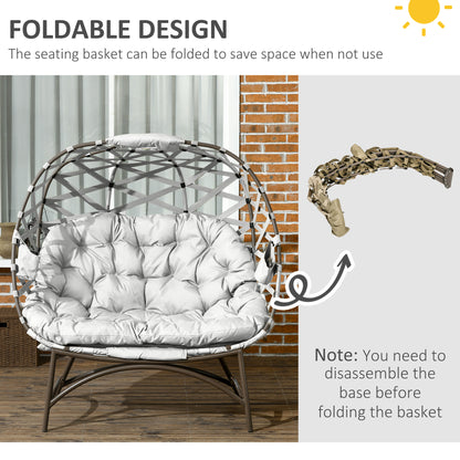 2 Seater Egg Chair Outdoor with Cushion, Cup Pockets - Light Grey