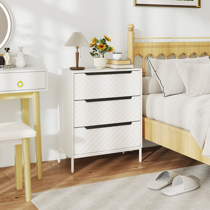 Chest of Drawers, 3 Fabric Drawer Dresser, Aluminium Handles, White