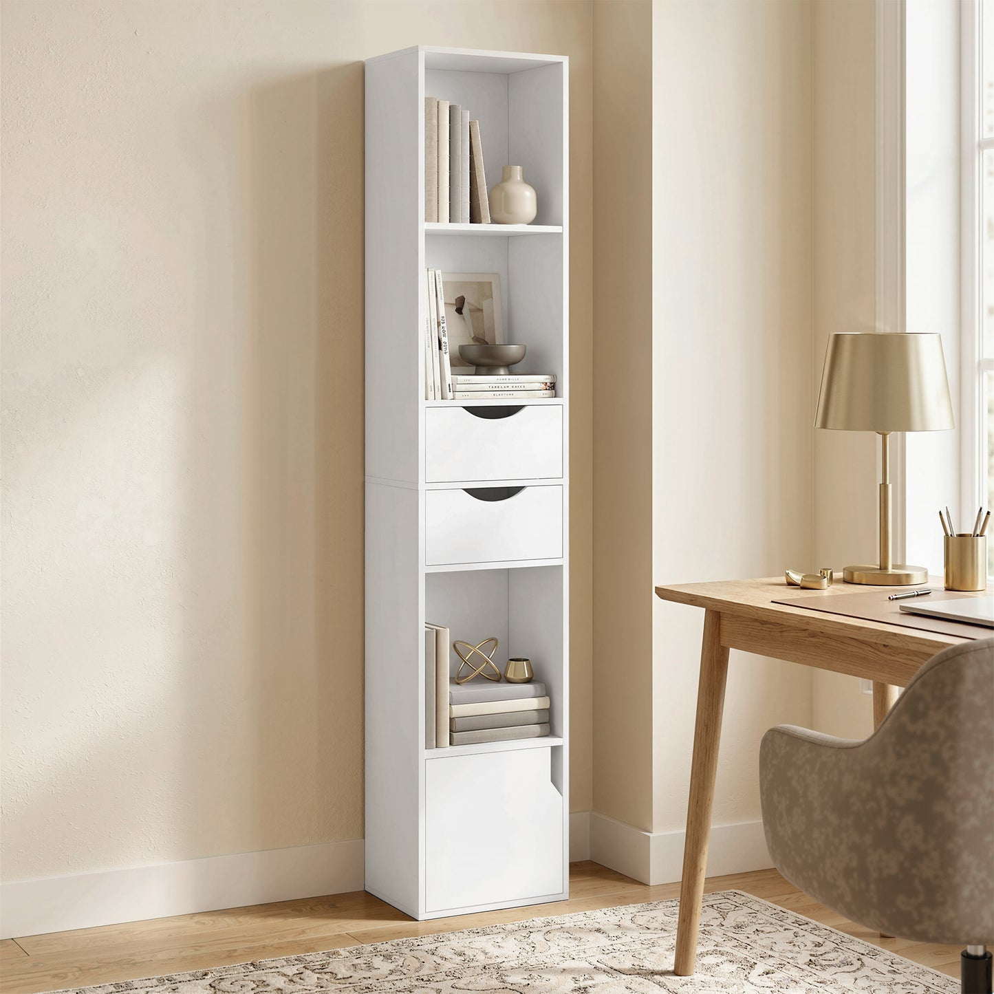 Bookcase with Drawers Adjustable Shelf 158 cm White