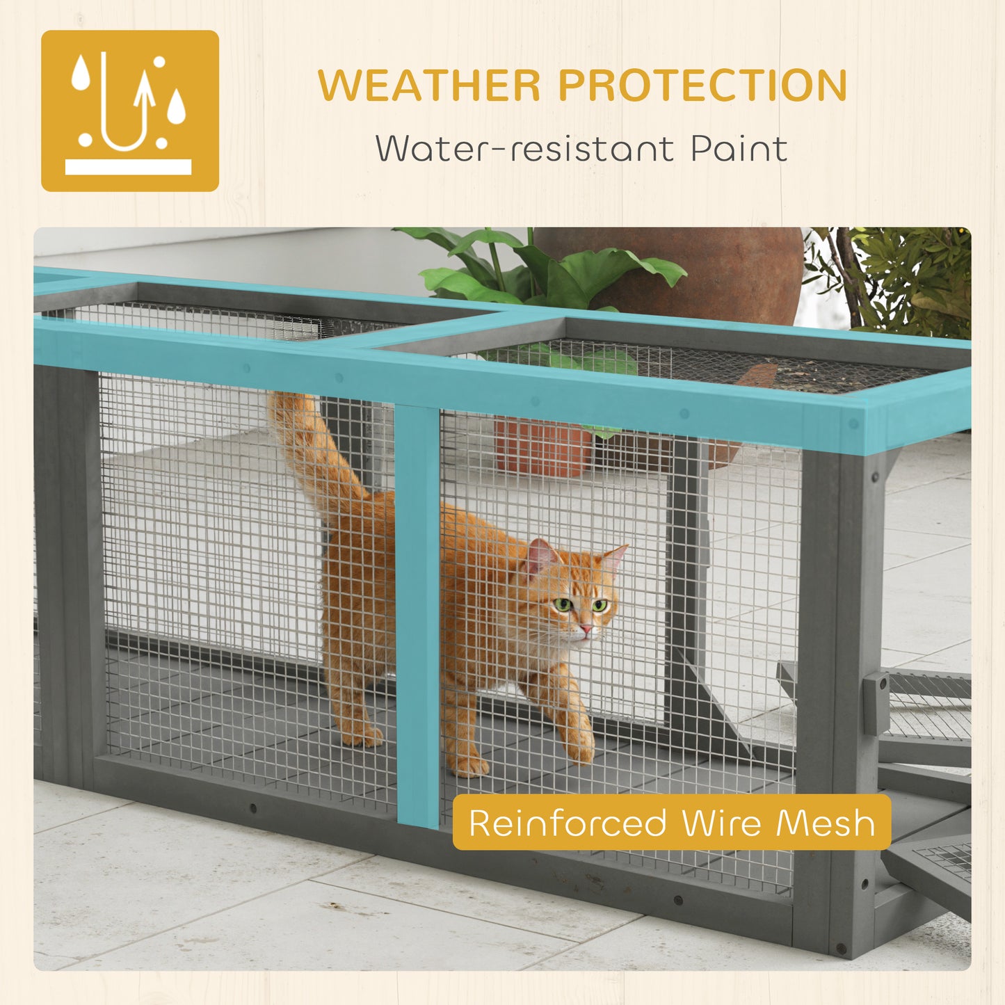 Outdoor Cat Tunnel, Wooden Extendable Pet Run, for Kitty, Puppy, Grey
