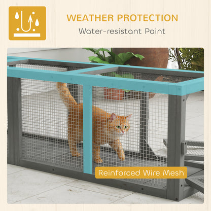 Outdoor Cat Tunnel, Wooden Extendable Pet Run, for Kitty, Puppy, Grey