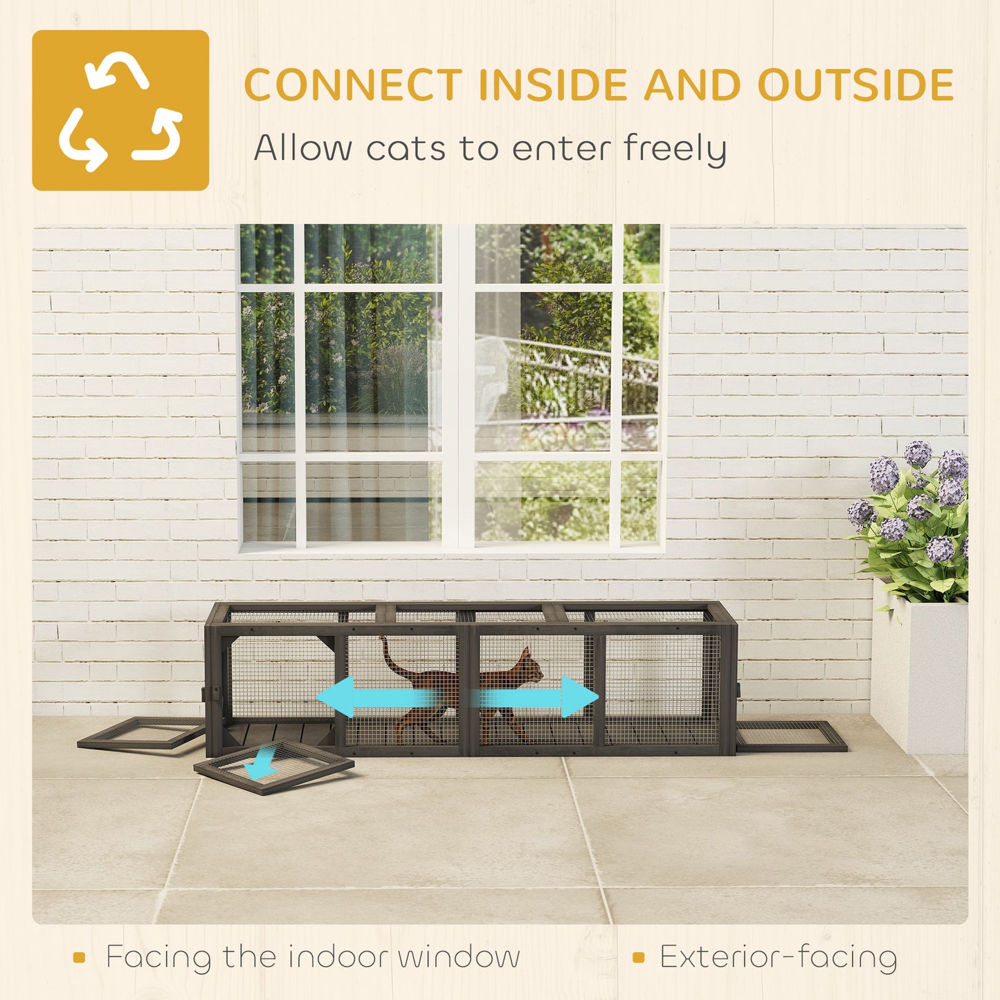 Outdoor Cat Tunnel, Wooden Extendable Pet Run, for Kitty, Puppy, Grey