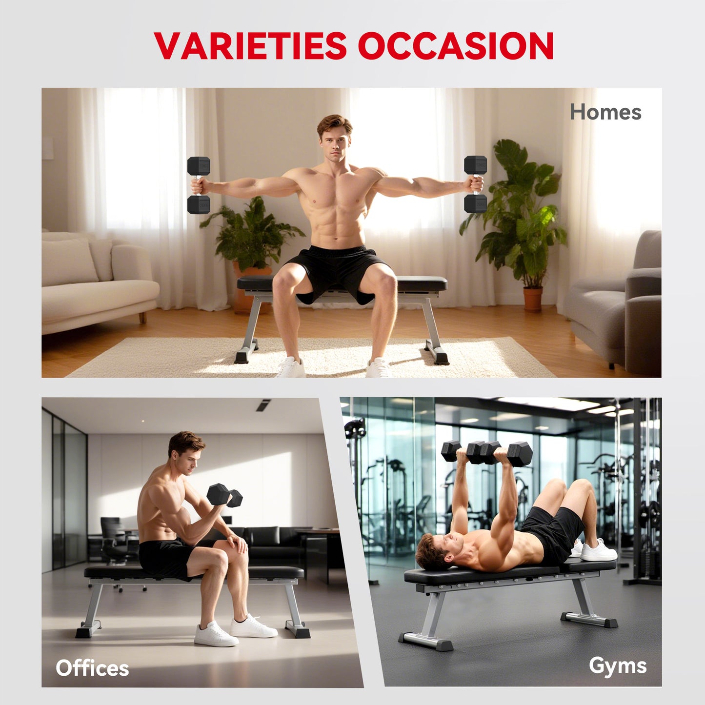 40KG Rubber Hex Dumbbell Portable Hand Weights Home Gym