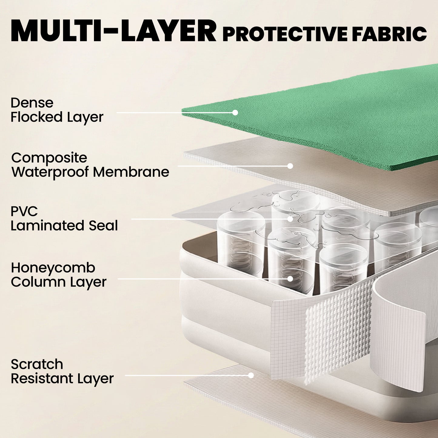 Inflatable Mattress, Single Air Bed with Built-in Pump, Dark Green