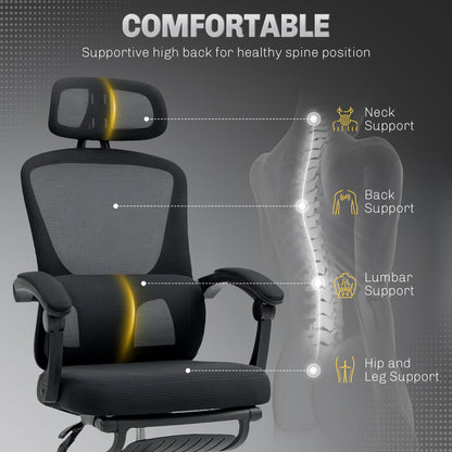 Mesh Ergonomic Office Chair with Lumbar Support, Headrest, Black