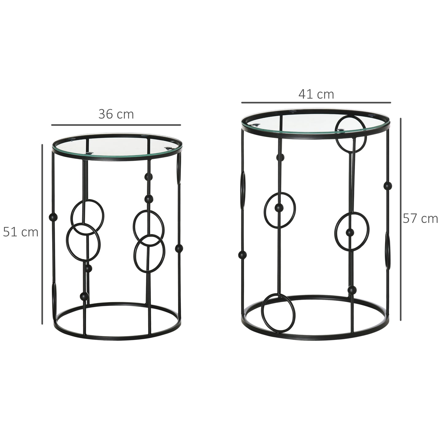 Set of 2 Nesting Coffee Table, Side Tables with Glass Top, Black