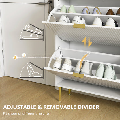 Slim Shoe Storage Cabinet with 4 Flip Drawers for Hallway, White