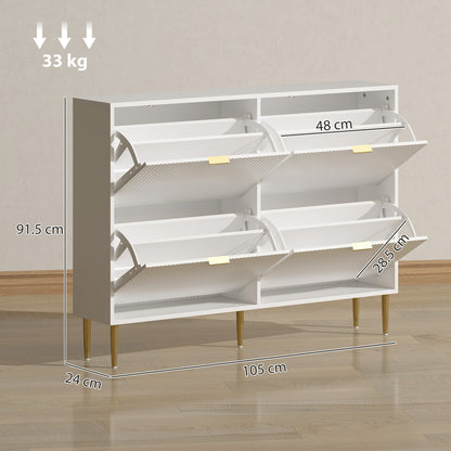 Slim Shoe Storage Cabinet with 4 Flip Drawers for Hallway, White