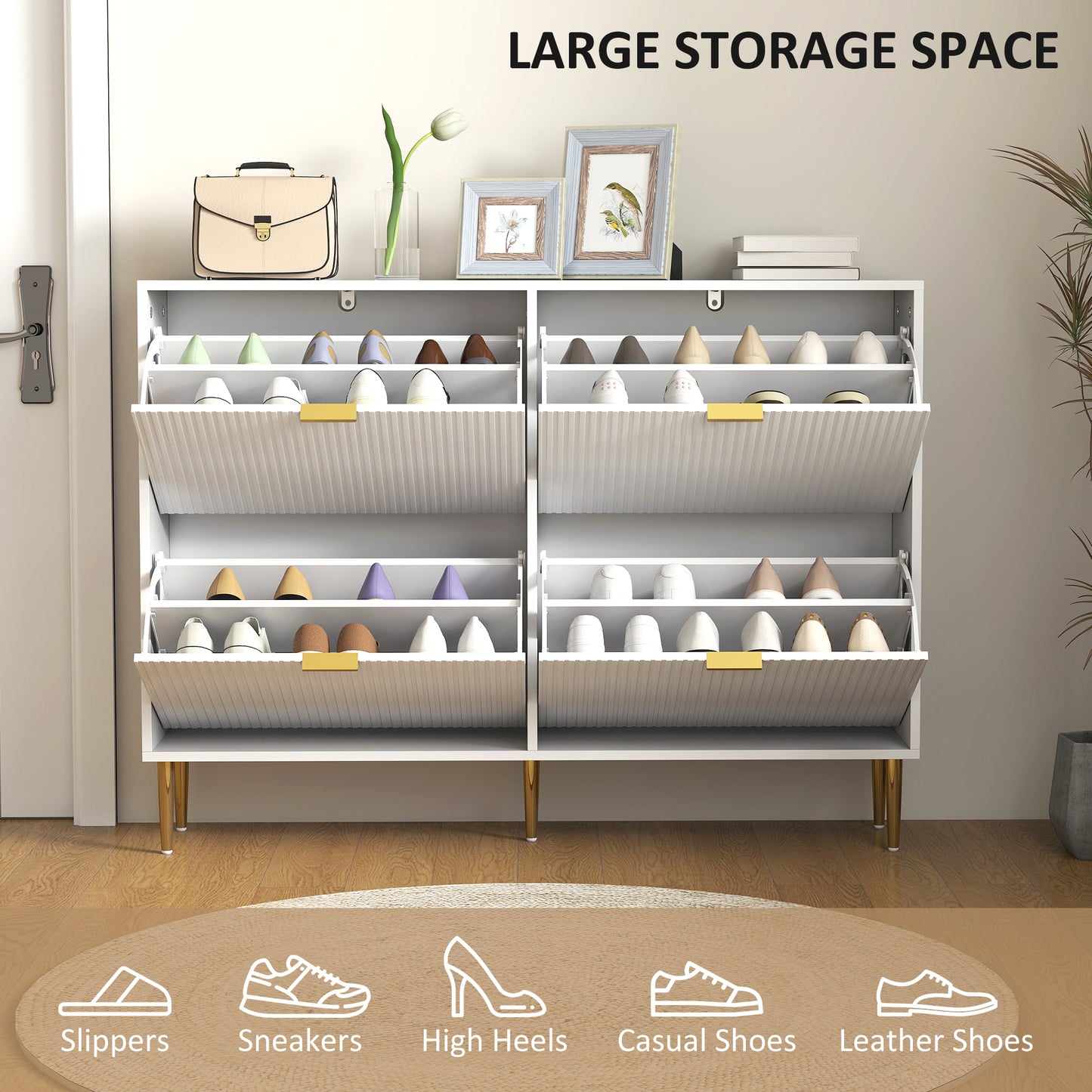 Slim Shoe Storage Cabinet with 4 Flip Drawers for Hallway, White