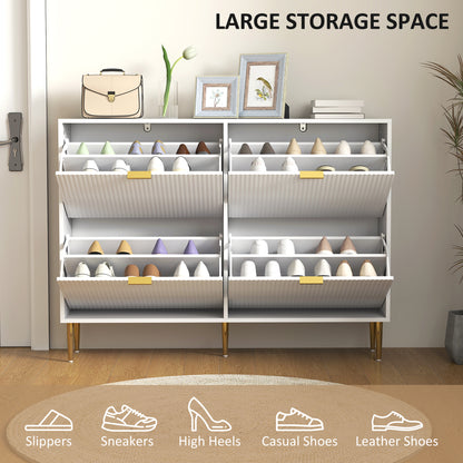 Slim Shoe Storage Cabinet with 4 Flip Drawers for Hallway, White
