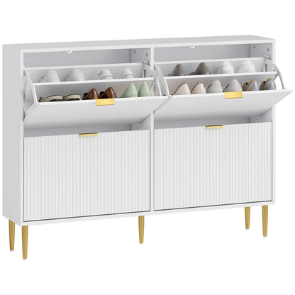 Slim Shoe Storage Cabinet with 4 Flip Drawers for Hallway, White