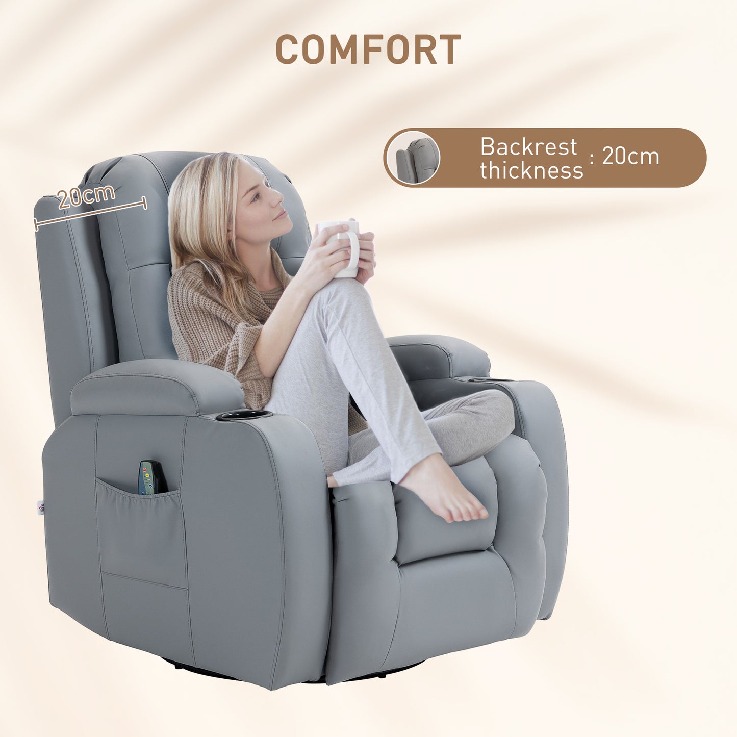 Manual Recliner Chair with 8 Vibration & Heat, Light Grey