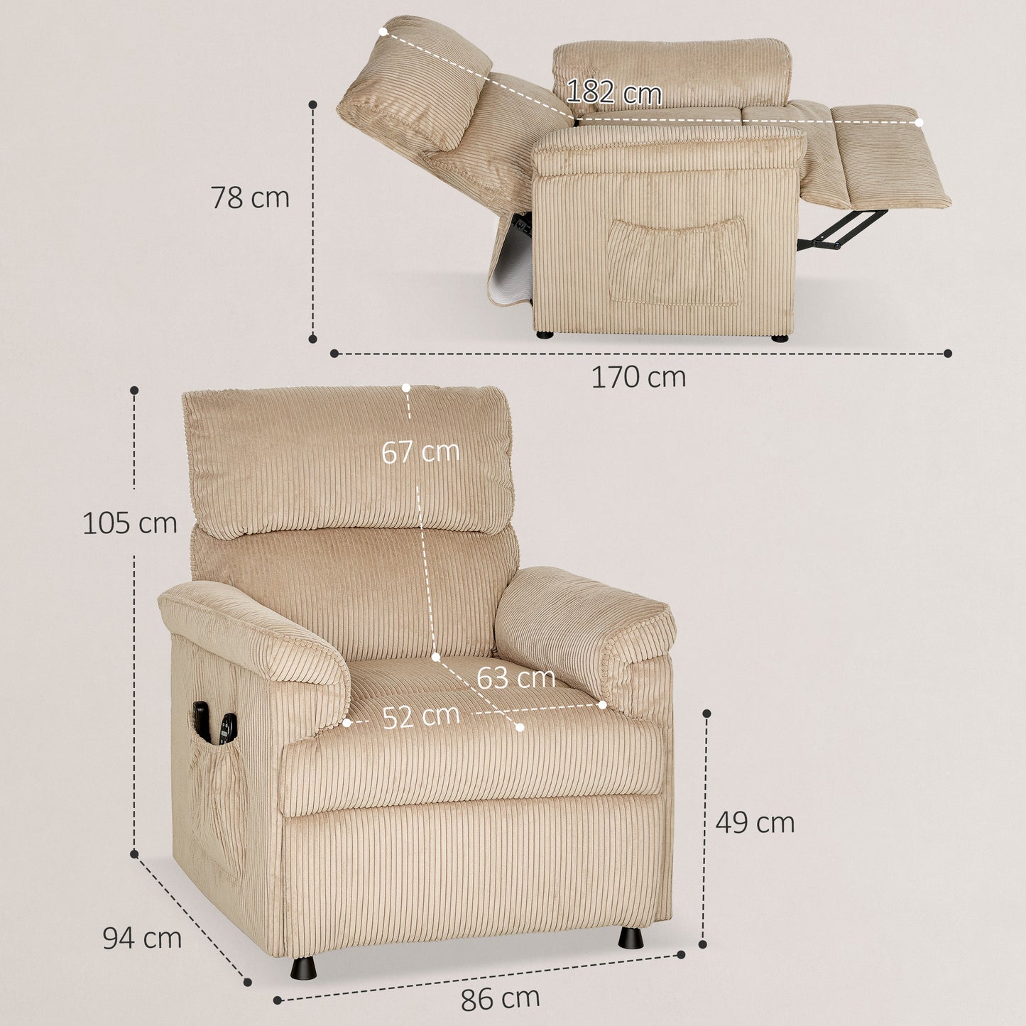 Massage Recliner with Quiet Motor, Power Reclining Chair, Brown