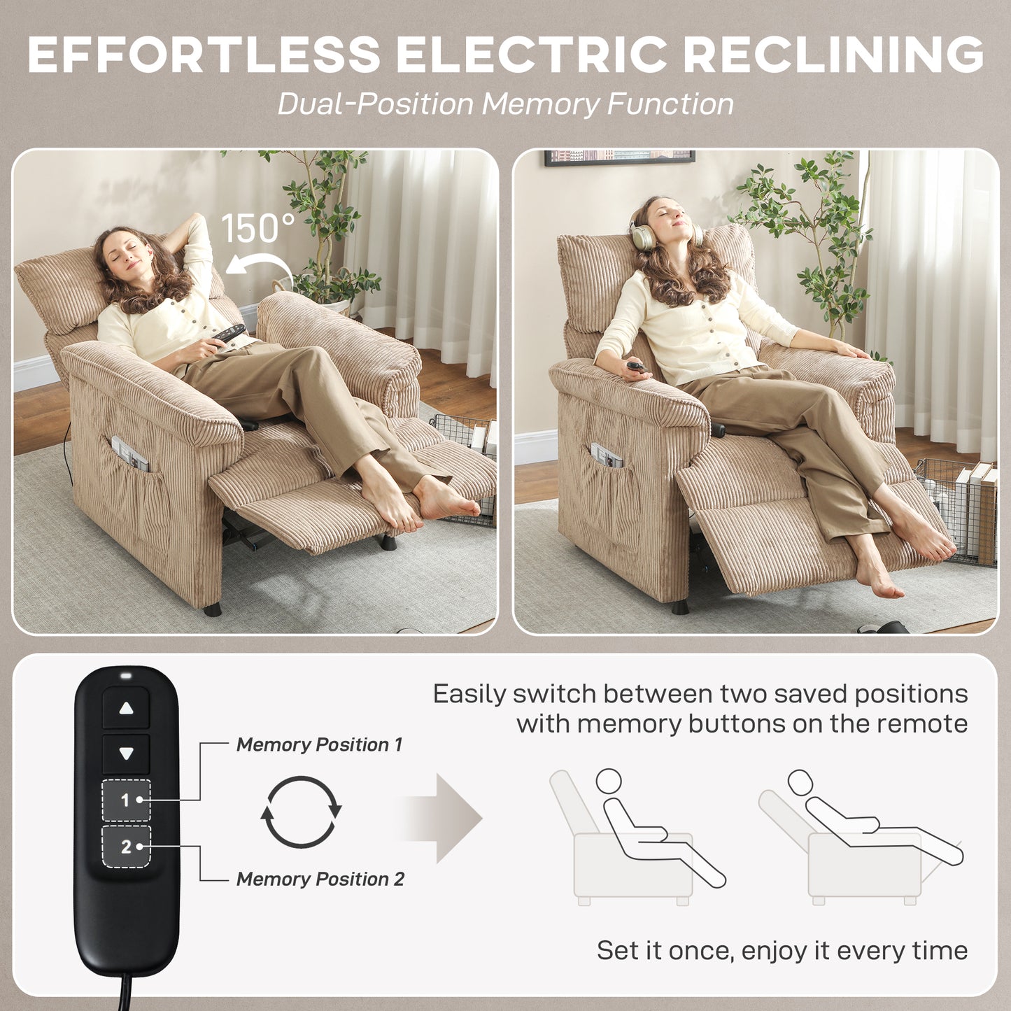 Massage Recliner with Quiet Motor, Power Reclining Chair, Brown