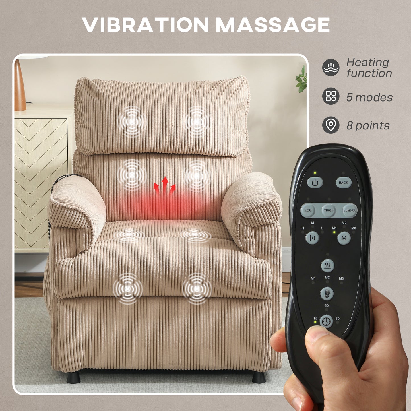 Massage Recliner with Quiet Motor, Power Reclining Chair, Brown