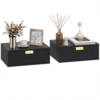 Floating Nightstands Set of 2 Bedside Tables w/ Wave Drawer Black