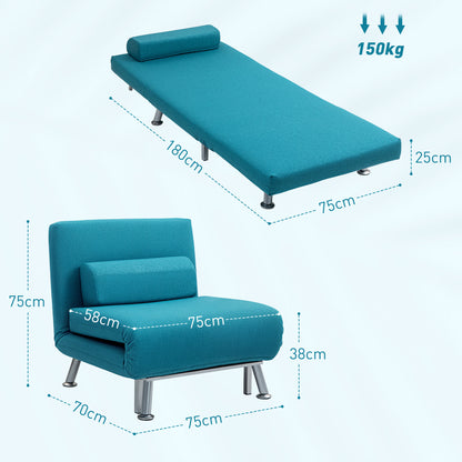 Folding 5 Position Convertible Sleeper Chair Bed Dark Blue