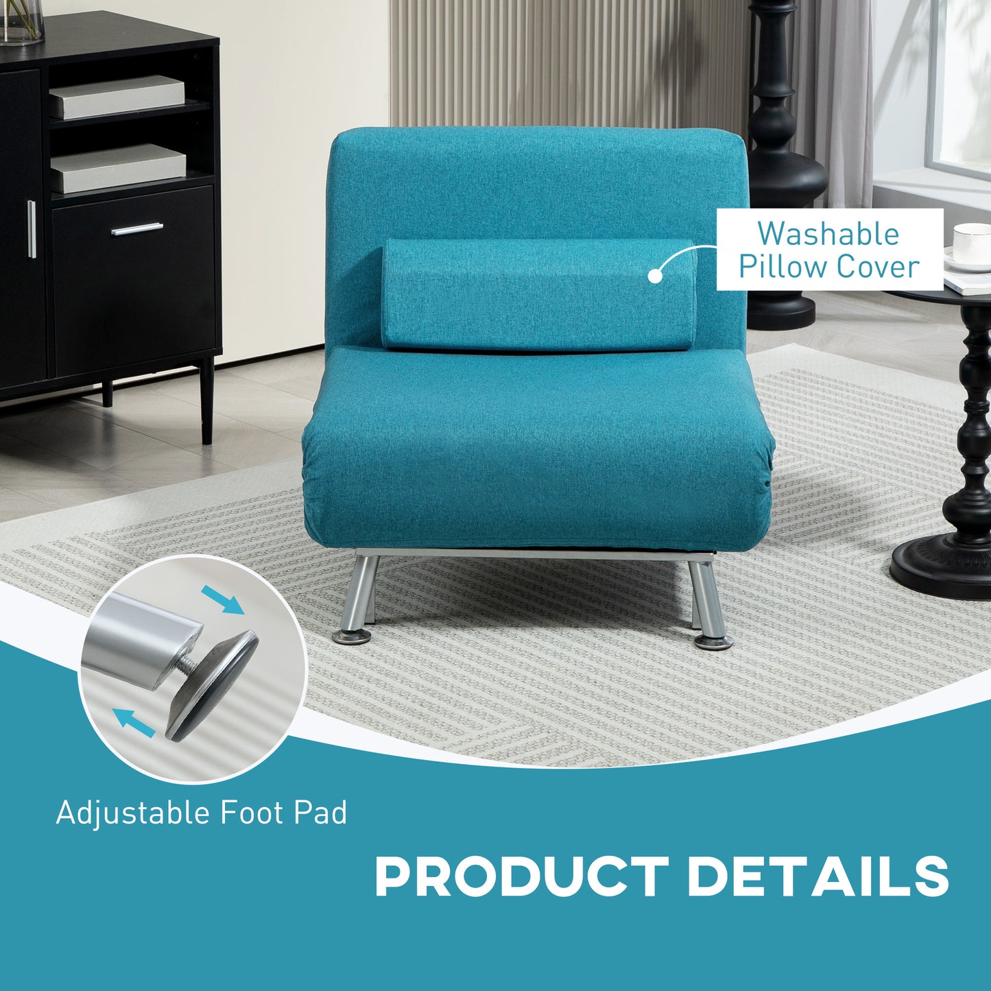 Folding 5 Position Convertible Sleeper Chair Bed Dark Blue