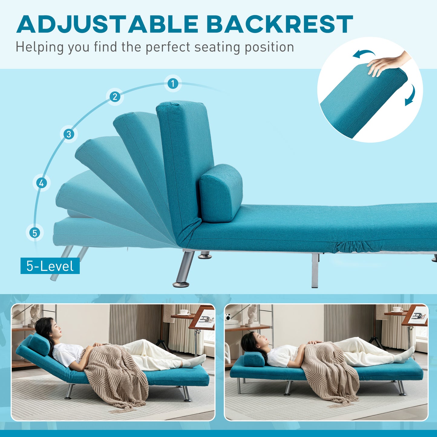 Folding 5 Position Convertible Sleeper Chair Bed Dark Blue