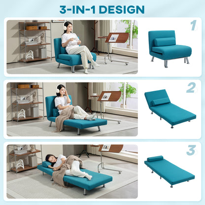 Folding 5 Position Convertible Sleeper Chair Bed Dark Blue