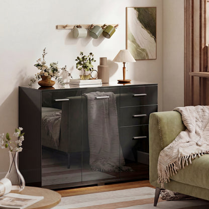 Modern Sideboard Kitchen Storage Cabinet, High Gloss Black