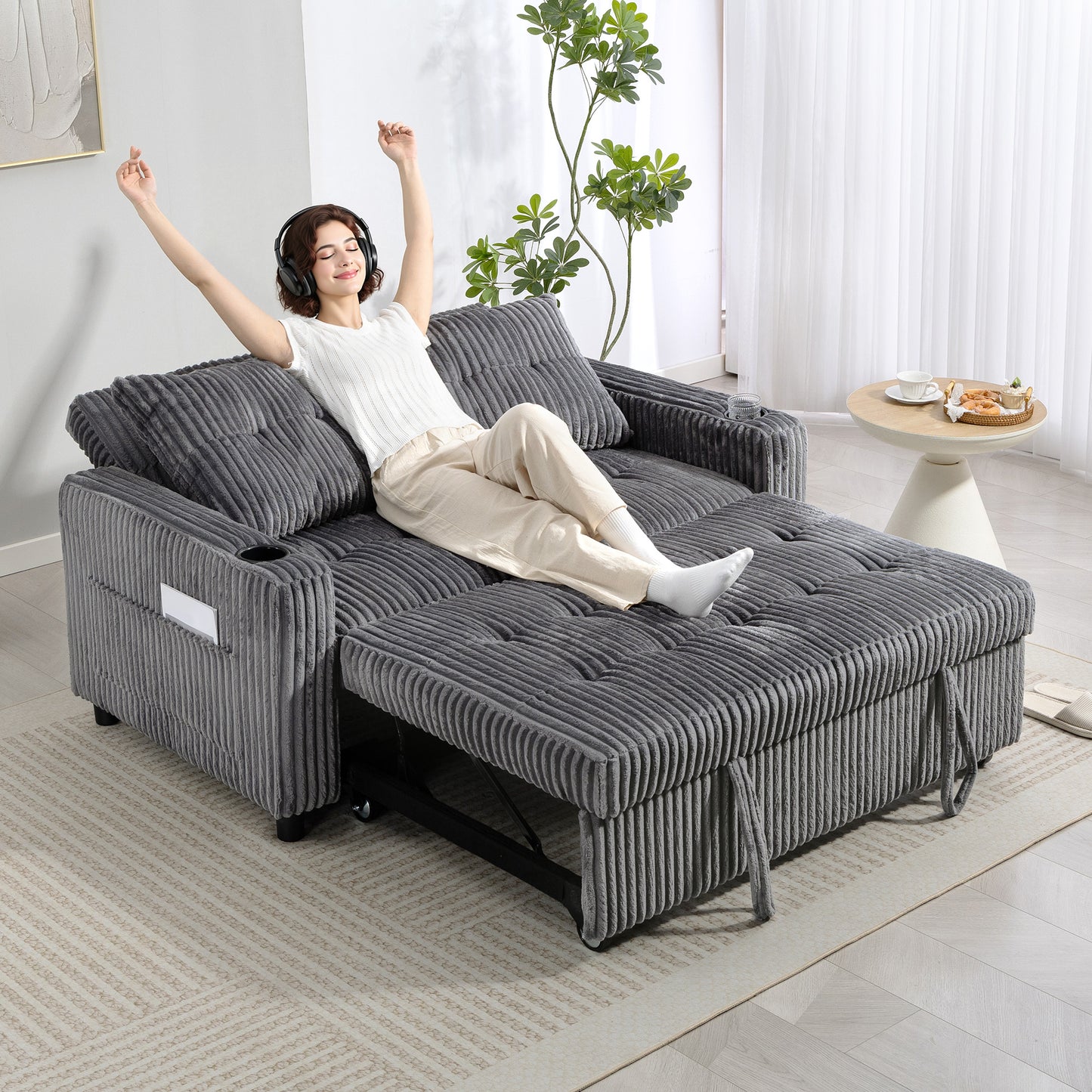 2 Seater Sofa Bed, Click Clack Pull Out Bed Settee, Charcoal Grey