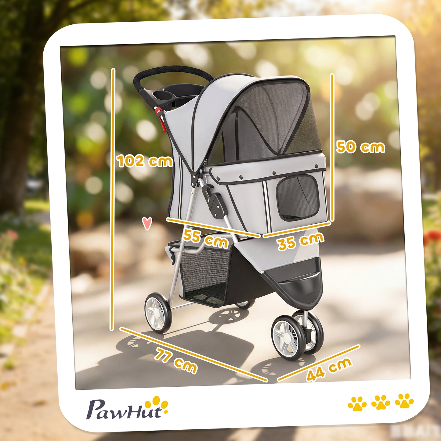 Pet Stroller Pushchair Carrier for Cat Puppy with 3 Wheels Grey