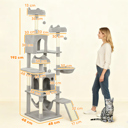 Cat Tree, 192 cm Multi-Level Cat Tower for Indoor Kittens