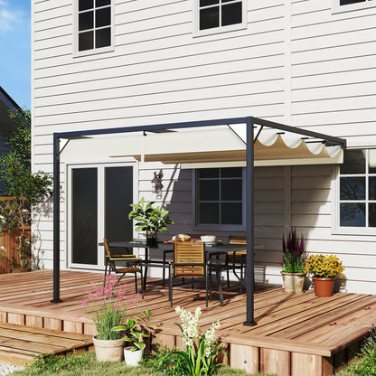3 x 3(m) Outdoor Pergola Retractable Canopy Wall Mounted, Cream