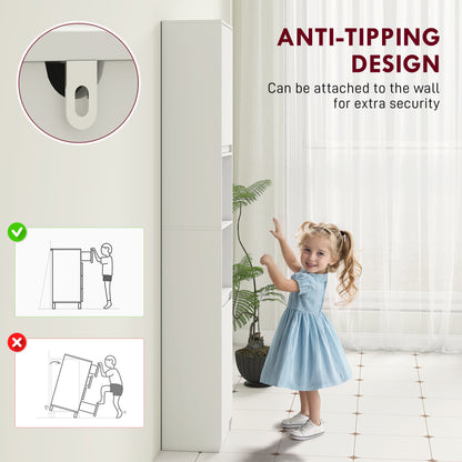 Narrow Bathroom Storage Cabinet with Open Compartment, White
