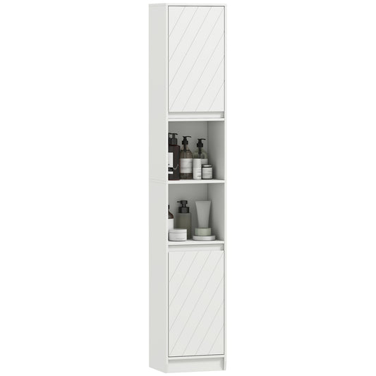 Narrow Bathroom Storage Cabinet with Open Compartment, White