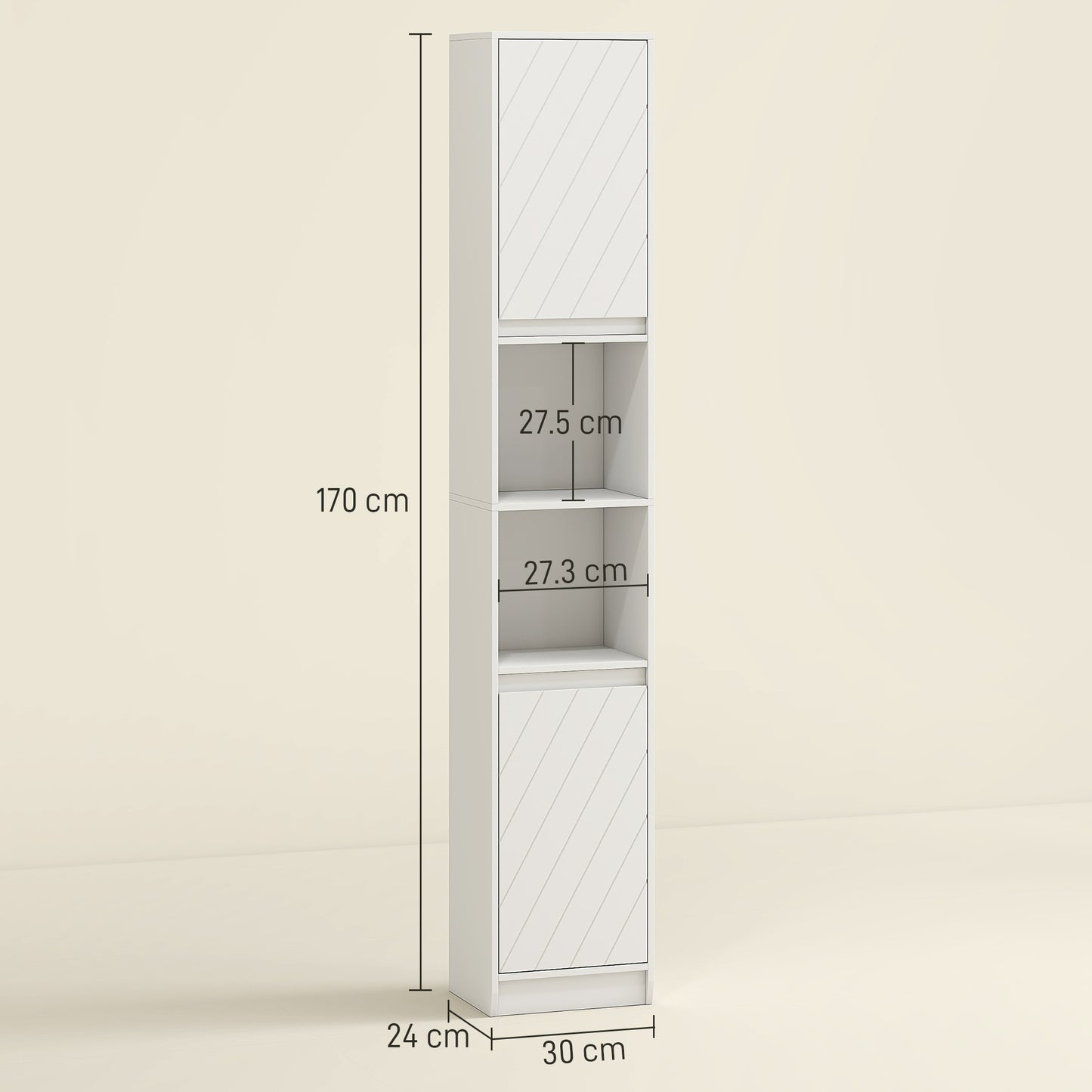 Narrow Bathroom Storage Cabinet with Open Compartment, White