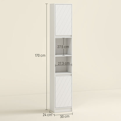 Narrow Bathroom Storage Cabinet with Open Compartment, White