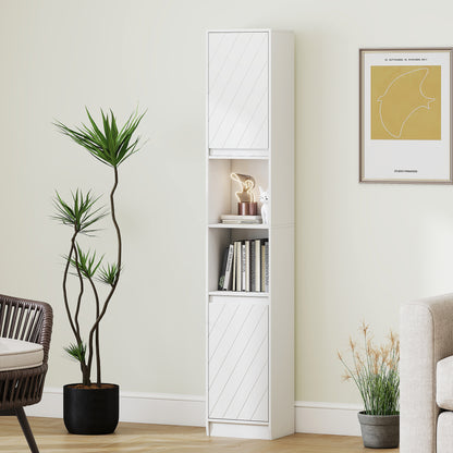 Narrow Bathroom Storage Cabinet with Open Compartment, White
