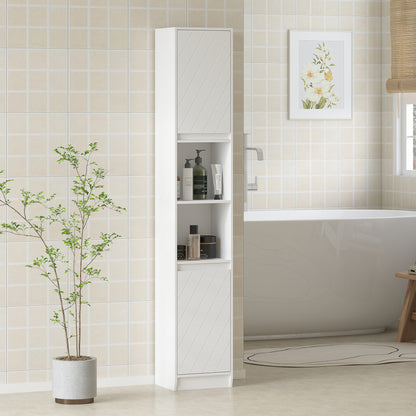Narrow Bathroom Storage Cabinet with Open Compartment, White