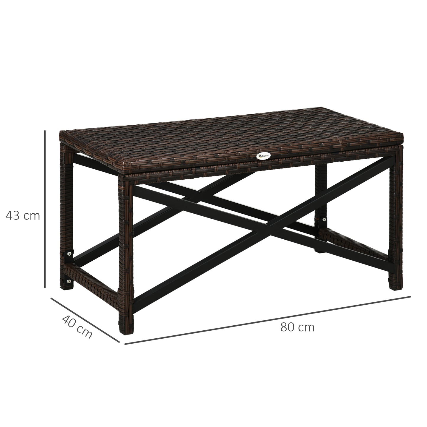 PE Wicker Outdoor Coffee Table, Rattan Side Table w/ Plastic Board