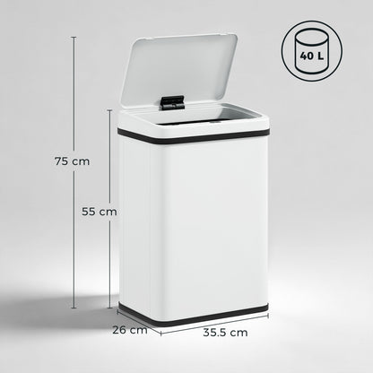 40L Sensor Bin with Quiet Soft-Close Lid, Automatic Touchless Motion Sensor Kitchen Bin with Fingerprint Resistant Stainless Steel for Hygienic Gyms, Home Office Use, White