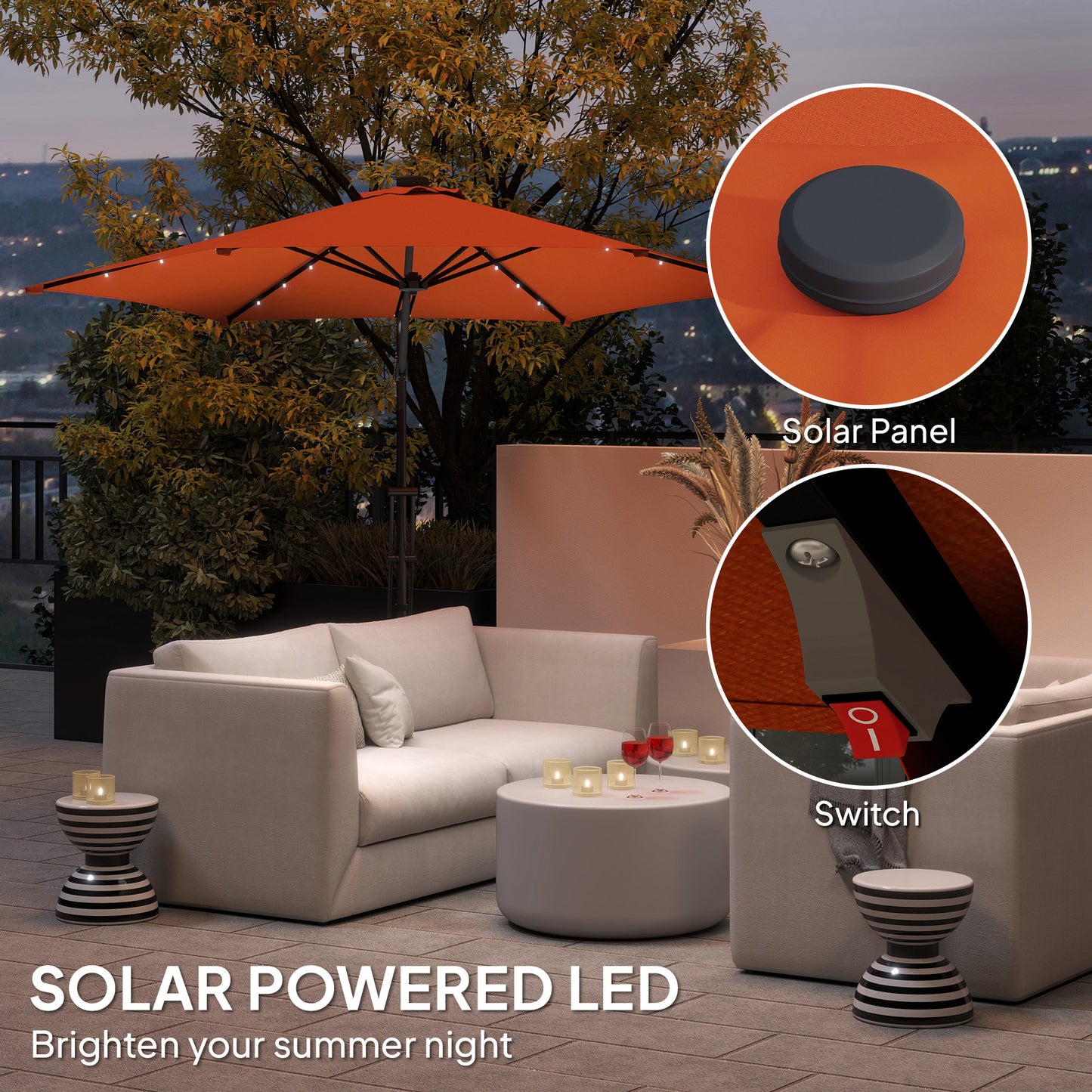 3(m) Cantilever Garden Parasol Umbrella W/ Solar LED Orange