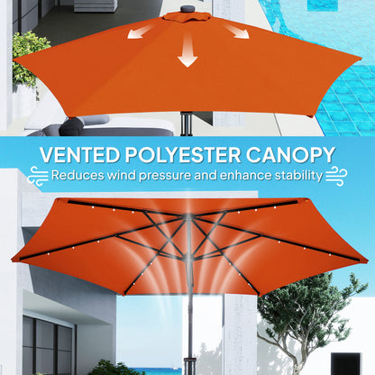 3(m) Cantilever Garden Parasol Umbrella W/ Solar LED Orange